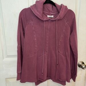 Pilcro Womens Sweater XS Anthrolopogie Pleated Pullover Hoodie Plum Colored